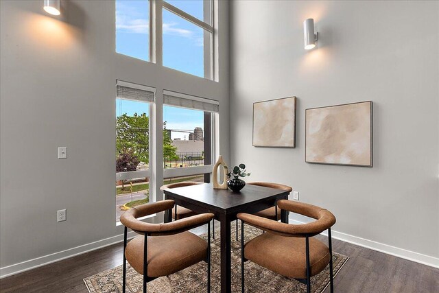 600 Douglas St NW Unit 600C, Grand Rapids, MI 49504 - dining room with dark wood-style flooring, baseboards, and a high ceiling