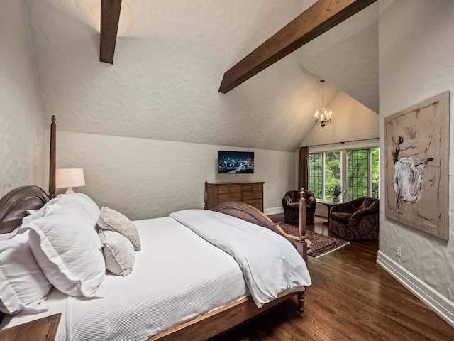 404 Linden Rd, Birmingham, MI 48009 - bedroom with wood finished floors, a chandelier, a textured wall, and baseboards
