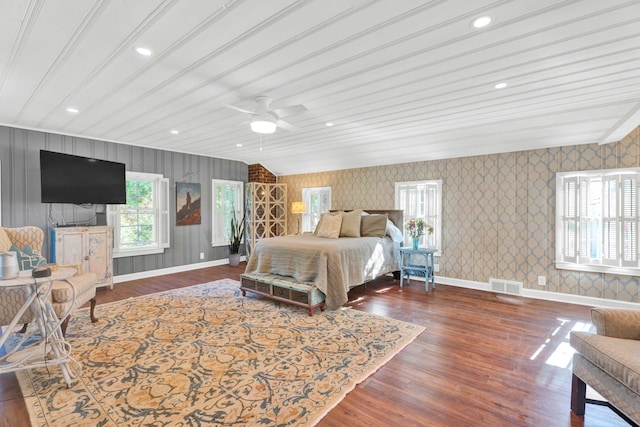 950 W Lincoln St, Birmingham, MI 48009 - bedroom with wood finished floors, baseboards, wallpapered walls, and a ceiling fan