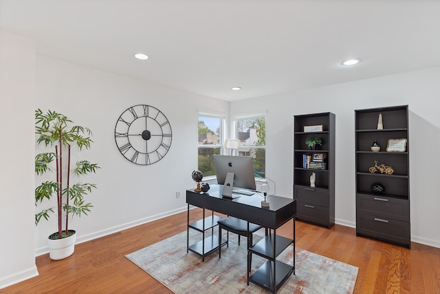 14190 Elmhurst Dr, Sterling Heights, MI 48313 - office with light wood-style flooring, recessed lighting, and baseboards