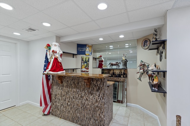 14190 Elmhurst Dr, Sterling Heights, MI 48313 - indoor bar with tile patterned flooring, baseboards, a drop ceiling, and recessed lighting