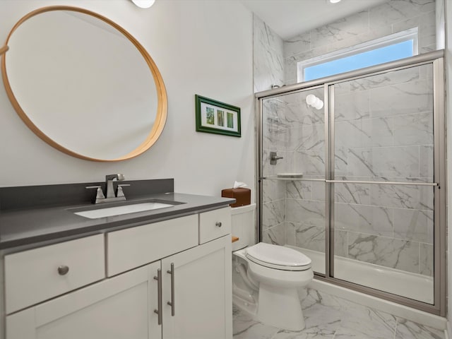 4321 Sparrow St, Ann Arbor, MI 48103 - full bathroom with marble look tile flooring, a marble finish shower, vanity, and toilet