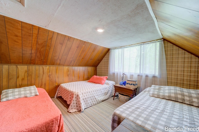 2551 Mayo Dr, Fremont, MI 49412 - bedroom with lofted ceiling and wood walls