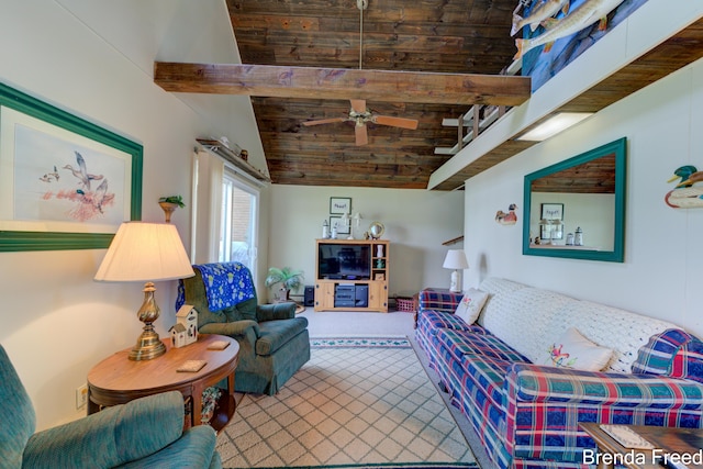 2551 Mayo Dr, Fremont, MI 49412 - living area with ceiling fan, carpet, and wood ceiling
