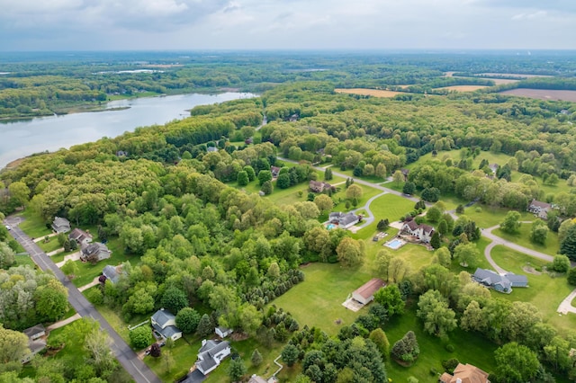 bird's eye view of a large body of water and a forest