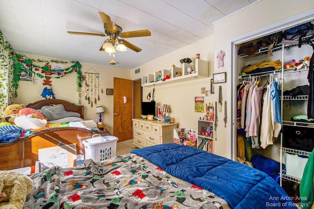 bedroom with a closet and ceiling fan