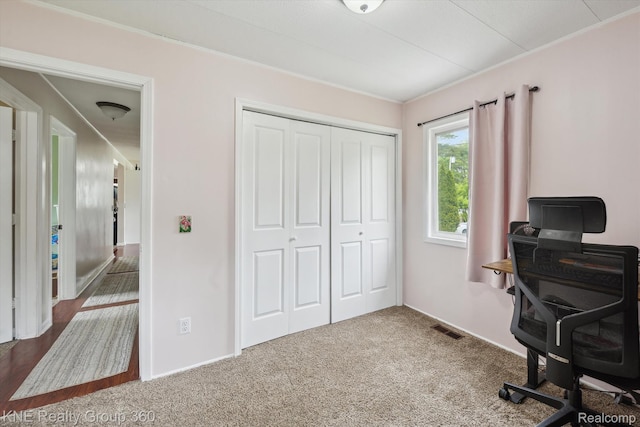 5170 Warmbriar Dr, White Lake, MI 48383 - home office featuring carpet floors, baseboards, and crown molding