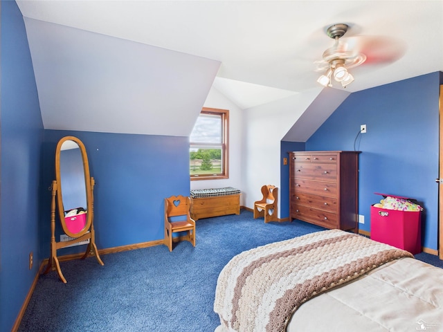 5015 Piehl Rd, Ottawa Lake, MI 49267 - bedroom featuring vaulted ceiling, carpet floors, baseboards, and a ceiling fan