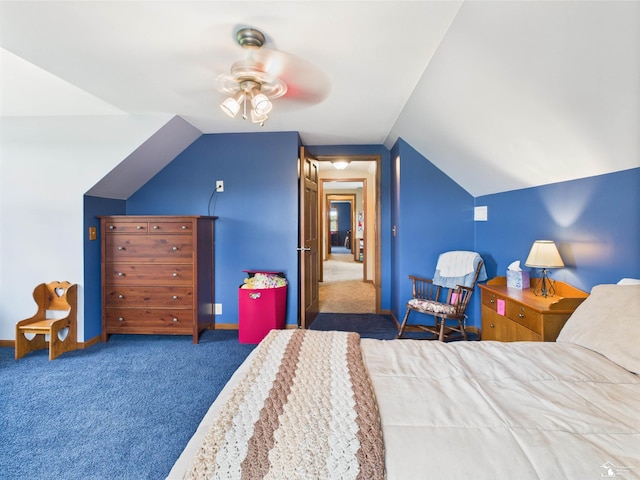 5015 Piehl Rd, Ottawa Lake, MI 49267 - bedroom featuring carpet floors, lofted ceiling, a ceiling fan, and baseboards