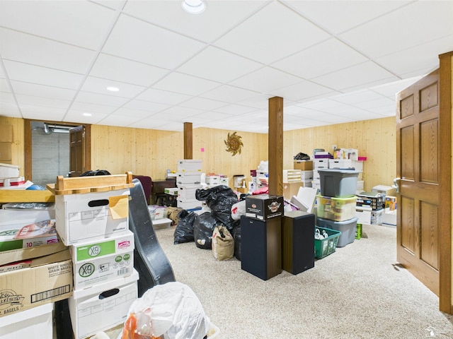5015 Piehl Rd, Ottawa Lake, MI 49267 - finished below grade area featuring wooden walls, carpet flooring, and a drop ceiling