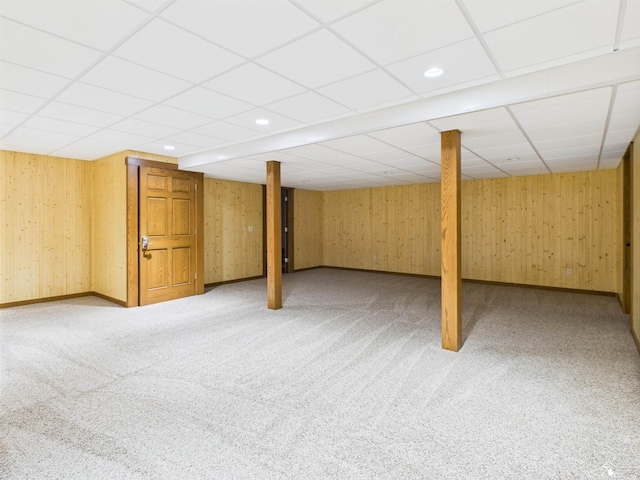 5015 Piehl Rd, Ottawa Lake, MI 49267 - finished basement with a drop ceiling, carpet, recessed lighting, and wooden walls