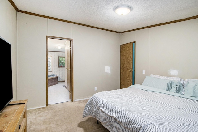 115 E X Y Ave, Vicksburg, MI 49097 - bedroom featuring ornamental molding, light colored carpet, ensuite bathroom, and a textured ceiling