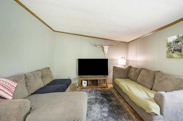 115 E X Y Ave, Vicksburg, MI 49097 - living area with ornamental molding, a decorative wall, lofted ceiling, and a textured ceiling