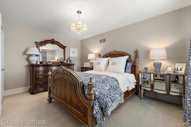 49729 Sandra Dr, Shelby Twp, MI 48315 - bedroom featuring light colored carpet, a chandelier, and baseboards
