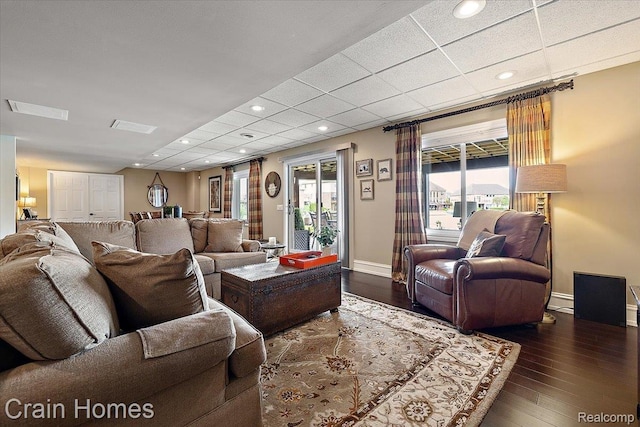 49729 Sandra Dr, Shelby Twp, MI 48315 - living room with wood-type flooring, baseboards, and recessed lighting