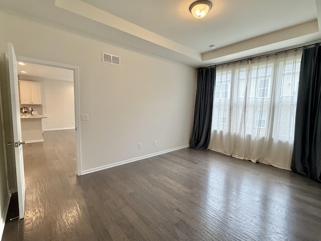 2763 Polson St, Ann Arbor, MI 48105 - spare room featuring dark wood-style flooring, baseboards, and a tray ceiling