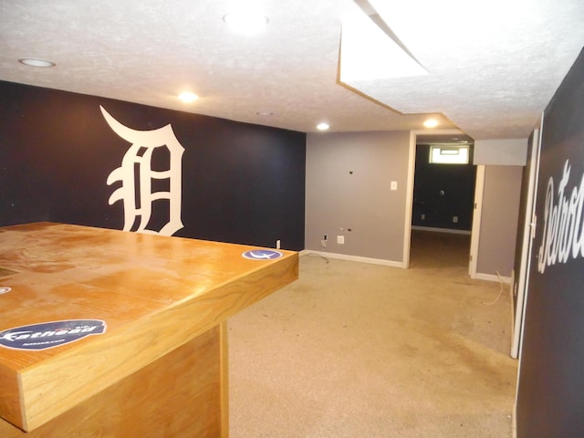 614 Allcott St, Marshall, MI 49068 - unfurnished office featuring carpet, baseboards, a textured ceiling, and recessed lighting