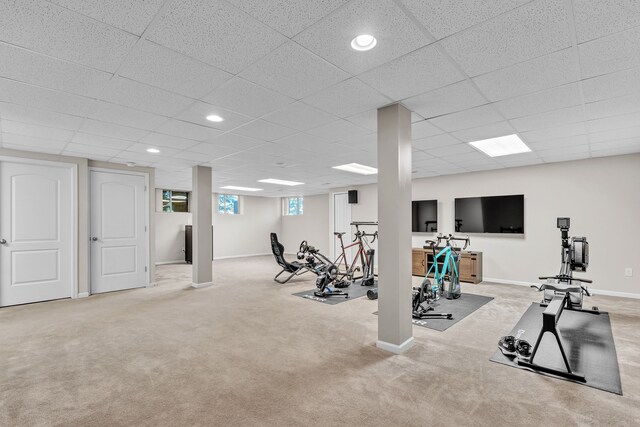 25340 Villagewood, South Lyon, MI 48178 - workout room with carpet flooring, baseboards, a drop ceiling, and recessed lighting