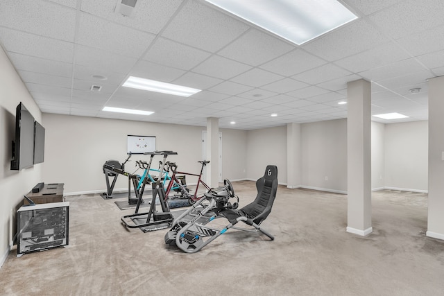 25340 Villagewood, South Lyon, MI 48178 - exercise room featuring carpet flooring, a drop ceiling, and baseboards