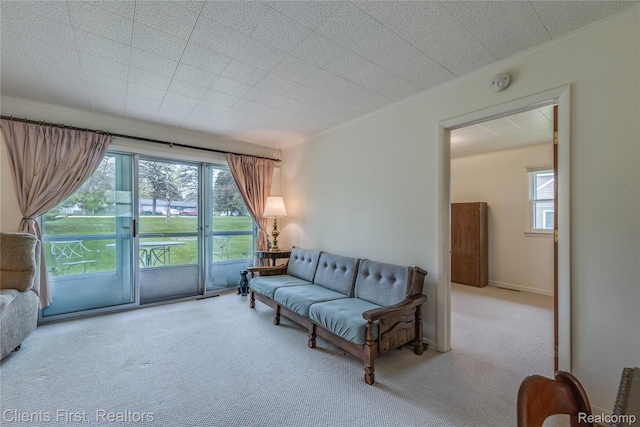 631 Lindsay St, West Branch, MI 48661 - living room with carpet floors and crown molding