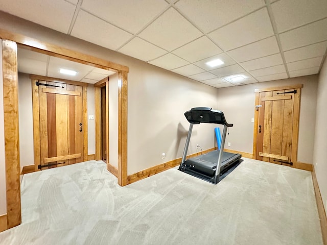 4909 Barnstable Ln, Lansing, MI 48906 - workout area featuring a paneled ceiling and carpet floors