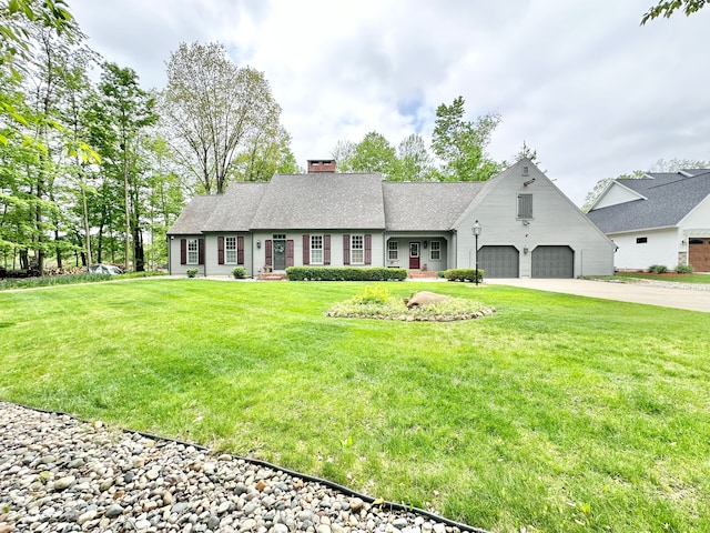4909 Barnstable Ln, Lansing, MI 48906 - view of front facade featuring concrete driveway, a chimney, a front lawn, and a shingled roof