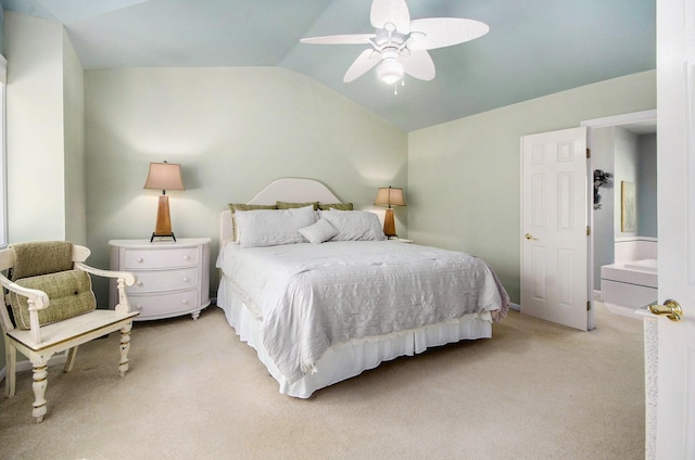 8461 Webster Hills Rd, Dexter, MI 48130 - bedroom with vaulted ceiling, light carpet, and a ceiling fan