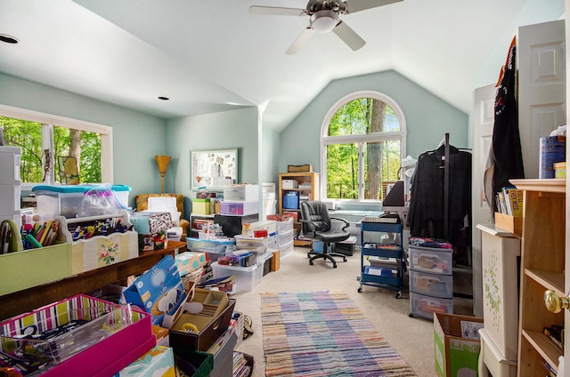 8461 Webster Hills Rd, Dexter, MI 48130 - carpeted office with ceiling fan and lofted ceiling