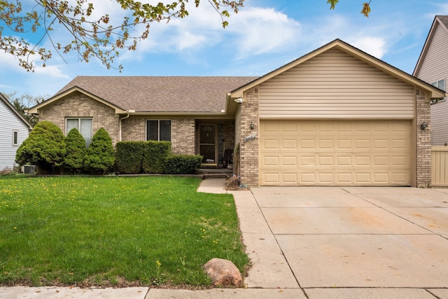 47697 Barclay Ct, Shelby Twp, MI 48317 - single story home featuring brick siding, concrete driveway, a front yard, a garage, and roof with shingles
