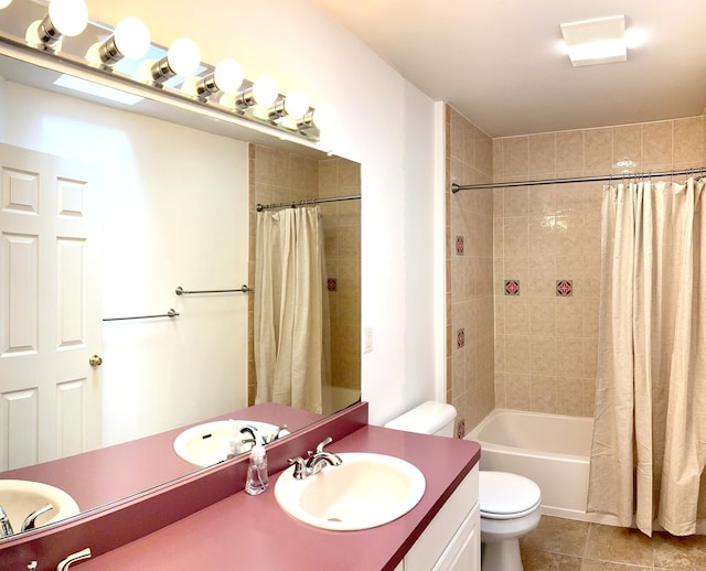 1300 Waterways Dr, Ann Arbor, MI 48108 - bathroom featuring toilet, tile patterned flooring, shower / bath combination with curtain, and vanity
