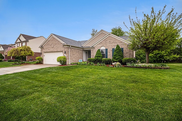 47291 Fairlawn Ct, Canton, MI 48188 - ranch-style house with brick siding, driveway, a garage, a front yard, and roof with shingles