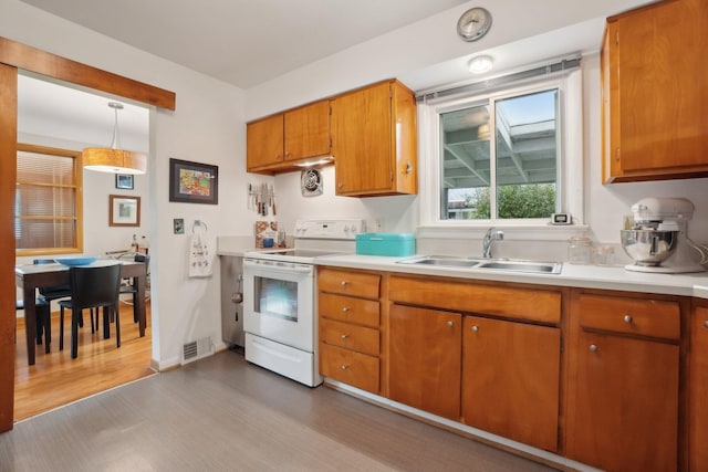1815 Cooley Ave, Ann Arbor, MI 48103 - kitchen featuring white electric range, a sink, light countertops, and wood finished floors