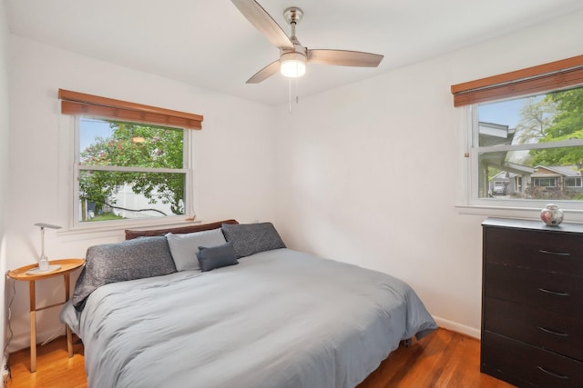 1815 Cooley Ave, Ann Arbor, MI 48103 - bedroom featuring multiple windows, light wood-type flooring, ceiling fan, and baseboards
