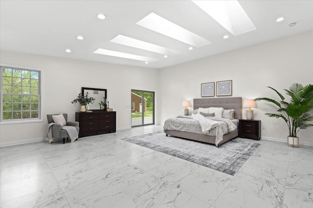 49712 Geddes Rd, Canton, MI 48188 - bedroom with a skylight, access to outside, baseboards, marble finish flooring, and recessed lighting