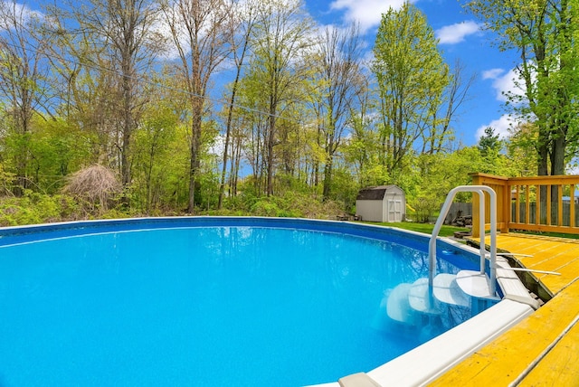 swimming pool with a shed and an outbuilding