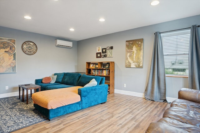 1812 Orchard St, Ann Arbor, MI 48103 - living area with a wall mounted air conditioner, baseboards, wood finished floors, and recessed lighting