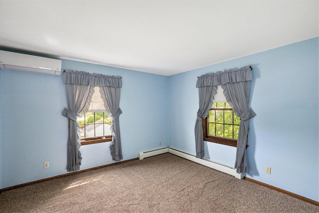 200 Brink St, Grant, MI 49327 - unfurnished room featuring an AC wall unit, carpet, a baseboard heating unit, and baseboards
