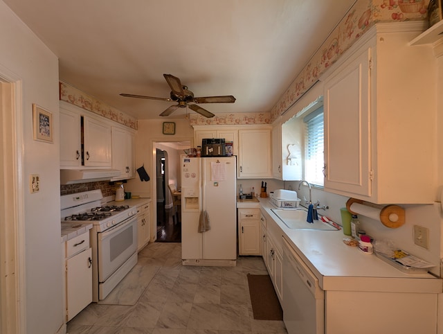 9864 E Outer Dr, Detroit, MI 48224 - kitchen featuring white appliances, a sink, and white cabinets