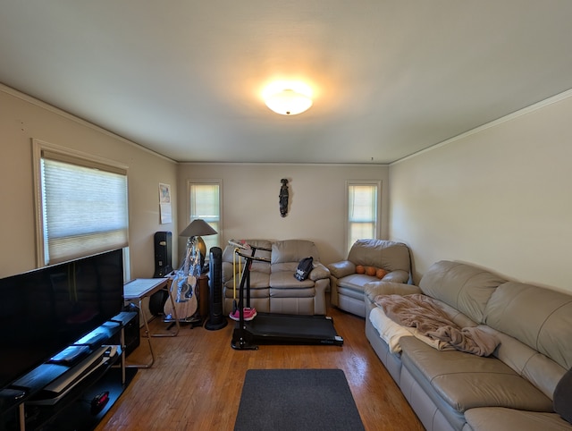 9864 E Outer Dr, Detroit, MI 48224 - living area featuring crown molding and wood finished floors