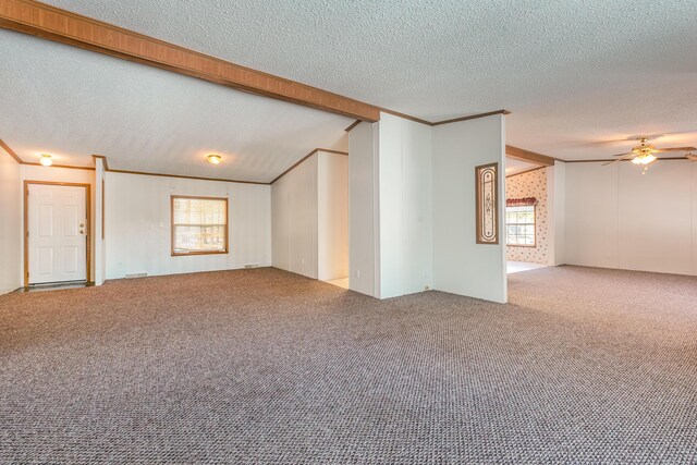 5705 Centerline Rd, Newaygo, MI 49337 - unfurnished room with carpet floors, a textured ceiling, ceiling fan, and ornamental molding