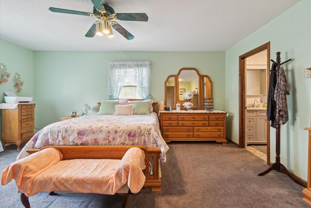 204 Crockett Dr, Quincy, MI 49082 - bedroom with carpet flooring, a ceiling fan, and ensuite bathroom