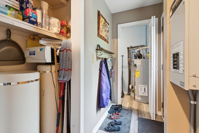 204 Crockett Dr, Quincy, MI 49082 - hallway with gas water heater and wood finished floors