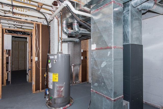 utility room with gas water heater and heating unit