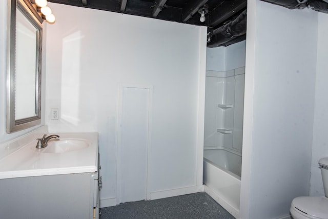 bathroom featuring toilet, vanity, and shower / bath combination