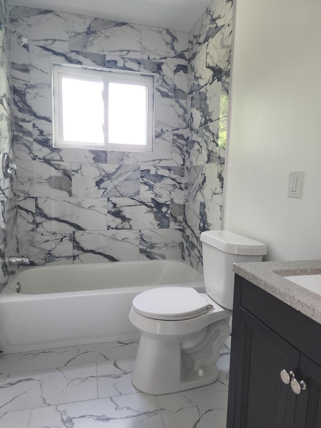 1301 Andrea St, Ypsilanti, MI 48198 - bathroom featuring vanity, toilet, marble finish floors, and shower / washtub combination