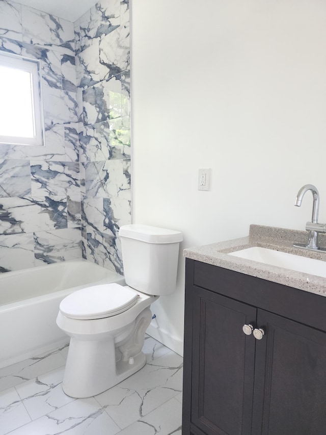 1301 Andrea St, Ypsilanti, MI 48198 - full bath with vanity, toilet, marble finish floors, and shower / tub combination