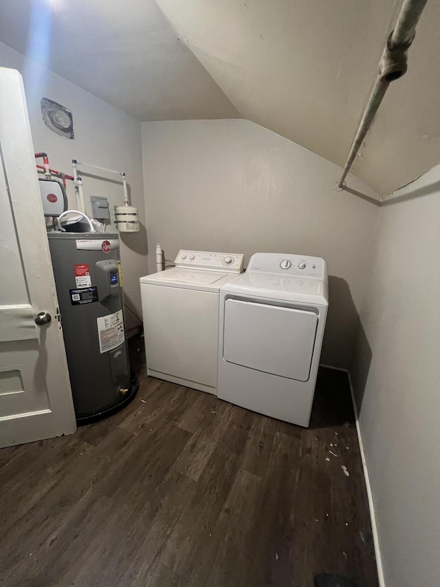 939 Baraga St NE, Grand Rapids, MI 49503 - laundry room with electric water heater, washer and dryer, and dark wood-style floors