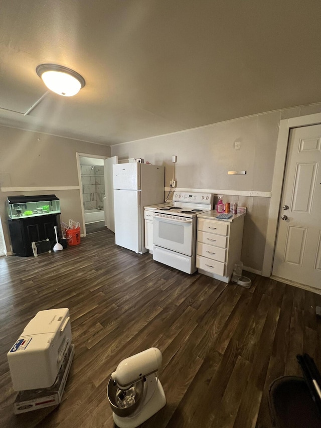 939 Baraga St NE, Grand Rapids, MI 49503 - kitchen with white appliances, dark wood-style flooring, and light countertops