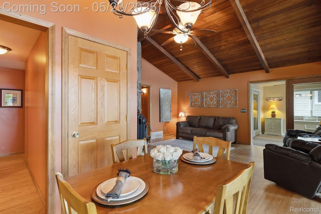 13953 Grandpoint Dr, Cement City, MI 49233 - dining room with light wood finished floors, wood ceiling, ceiling fan, and a chandelier