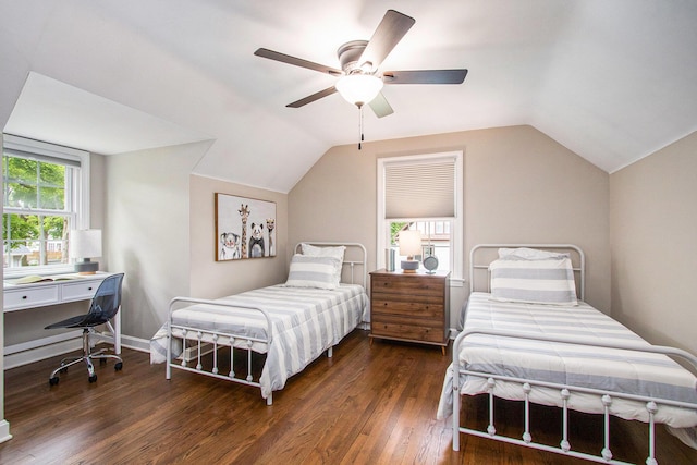 424 S Cass St, Berrien Springs, MI 49103 - bedroom featuring lofted ceiling, wood finished floors, a ceiling fan, and baseboards